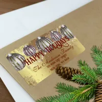 Festive Gold Christmas Baubles Happy Holidays Label