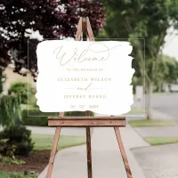 Modern Script White Gold Wedding Welcome Sign