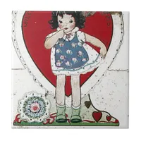 A Vintage Valentine Girl Birdie Told Me Ceramic Tile