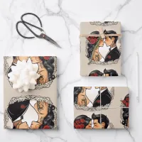 Romantic wedding couple in love  wrapping paper sheets