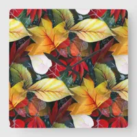 Ephemeral Autumn Foliage in Watercolor Vivid Bold  Square Wall Clock