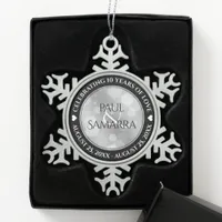 Elegant 10th Tin Wedding Anniversary Celebration Snowflake Pewter Christmas Ornament