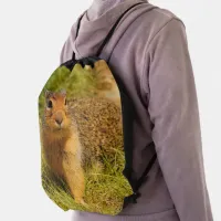 Cute Curious Columbian Ground Squirrel in Grass Drawstring Bag