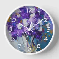 Pretty Vintage Purple Flowers Clock