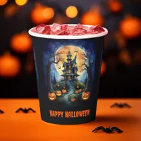 Halloween Haunted House with Pumpkins Party Paper Cups