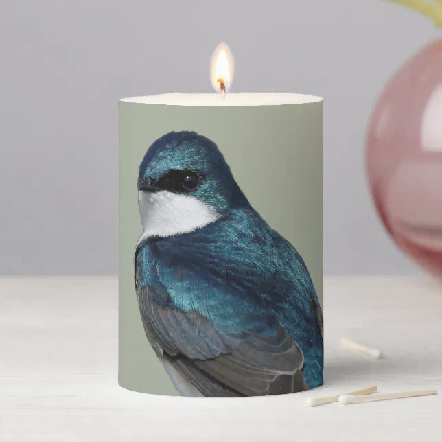 Handsome Tree Swallow: Bird on a Wire Pillar Candle