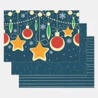 Midcentury Colorful Christmas Ornaments Design Wrapping Paper Sheets