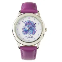 Cute Unicorn Pink & Purple Illustration Watch