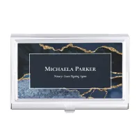 Professional Navy Blue Gold Agate Geode White Business Card Case