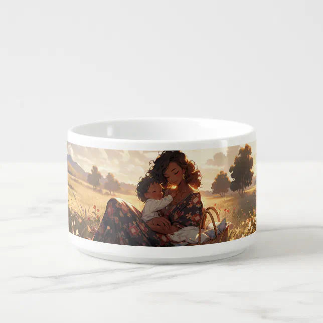 Anime mother in a morning meadow bowl