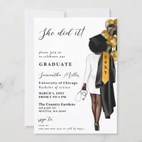 Gold Black Nurse Photo She Did It Graduation Invitation