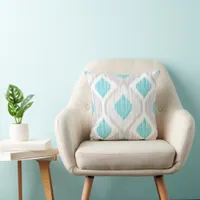 Turquoise and Gray Ikat Ogee Throw Pillow