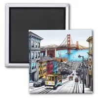 San Francisco, California Comic Book Style Art Magnet