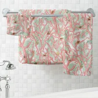 Vibrant Ocean Coral Branches with Seashells Bath Towel Set