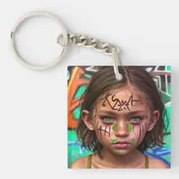 Tribal Kids | Urban Futuristic Girl Green Eyes Keychain