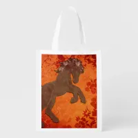 Majestic Horse in Asian Floral Tapestry Grocery Bag