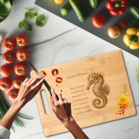 One-of-a-kind Seahorse Galley Wisdom Etched Wooden Cutting Board