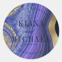 Abstract Agate Wedding Midnight ID827 Classic Round Sticker