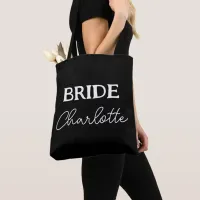 Minimalist Bride To Be Name Black Tote Bag
