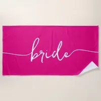 Bride Signature Script Swashes Hot Pink Beach Towel