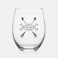 Rustic Crossed Arrows w/Name ID615 Stemless Wine Glass