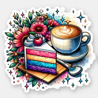 Flowers, Coffee and Rainbow Cake   Sticker