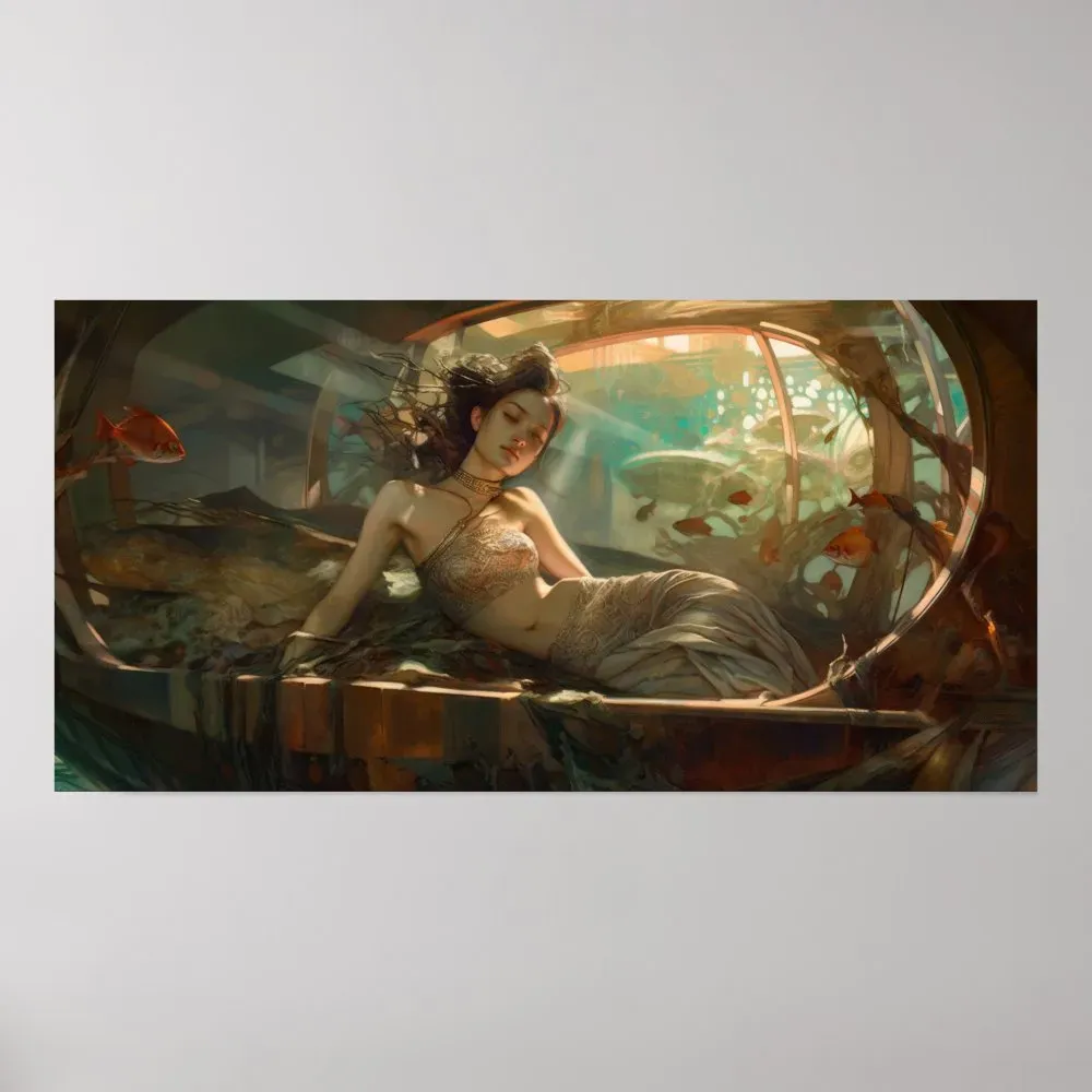 Mermaid nesting in a shipwreck poster