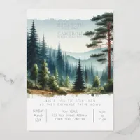 Watercolor Pine Forest Wedding Foil Invitation