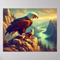 Eagle Perched on Rock With It's Babies 20x16 Poster