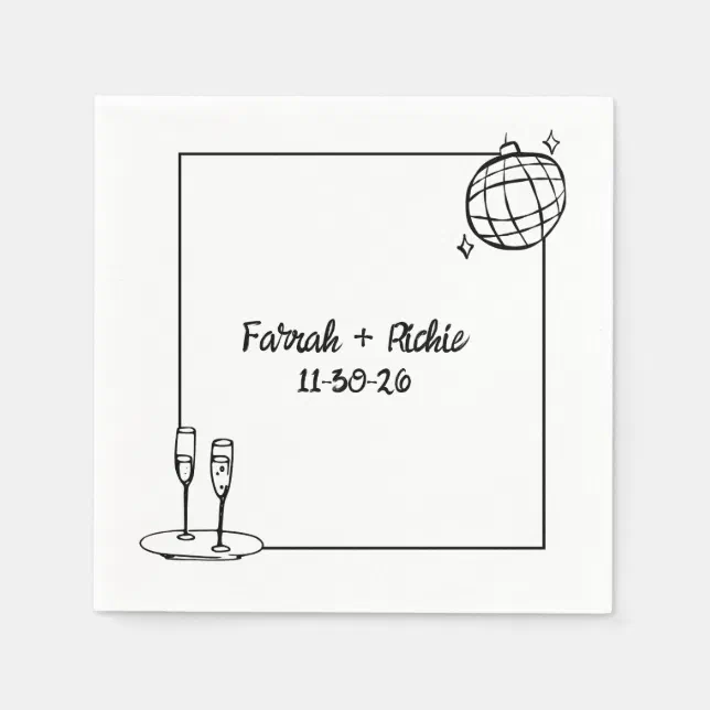 Whimsical Handwritten Disco Personalized Wedding  Napkins