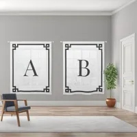 White and Black Greek Key Border Wedding Monogram Sheer Curtains