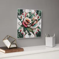 Beautiful Rose Mosaic Art With Colorful Leaves Square Wall Clock