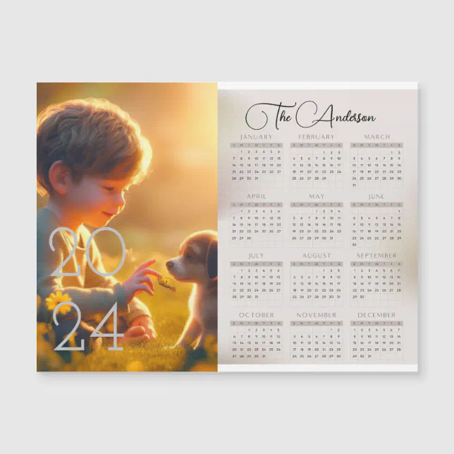 2024 Calendar Pet Dog Kid Custom Photo Magnet Card