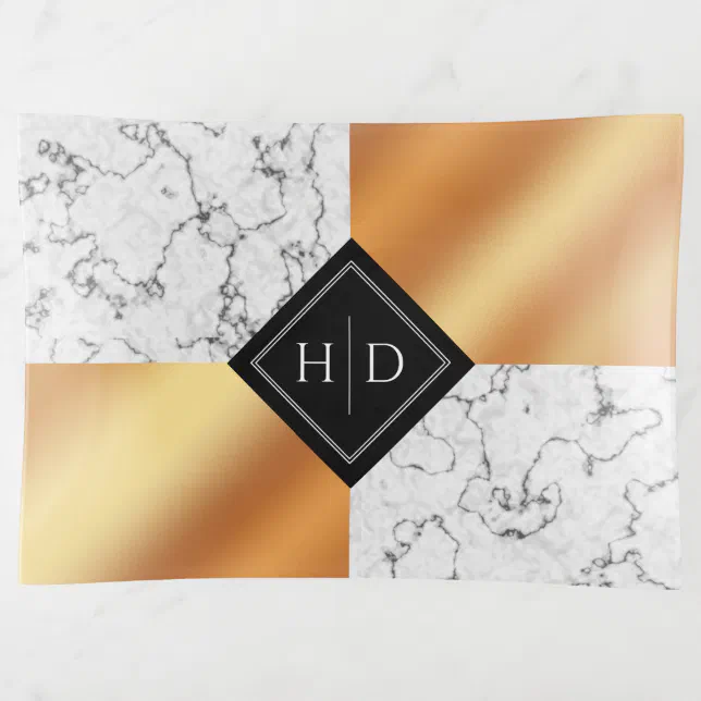 Elegant Marble & Copper Foil Monogram Trinket Tray