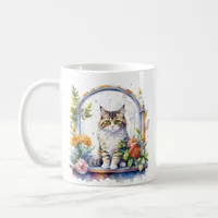 Cute Cats in Window of Flowers  Coffee Mug