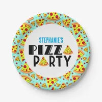 Modern Kids Pizza Birthday Party Custom Name Paper Plates