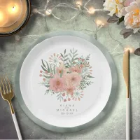 Watercolor Bouquet Wedding Blush ID654 Paper Plates