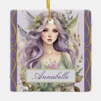 Cottage Fairy in Soft Purple and Sage Green Ceramic Ornament