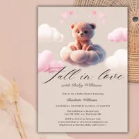 Fall In Love Cute Bear On A Cloud Girl Baby Shower Invitation