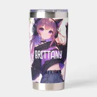 Pretty Anime Girl in Headphones with Cat Ears Insulated Tumbler