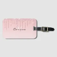 Monogram Metallic Baby Pink Dripping Glitter Icing Luggage Tag