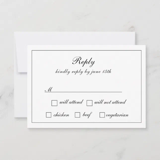 Regal Classic Formal Luxe Black & White Wedding  RSVP Card