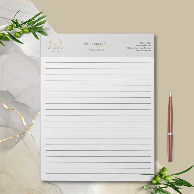 Classic Laurel Wreath Grey Gold Monogram Notepad