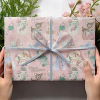 Adorable Retro Pink Green Christmas Wrapping Paper