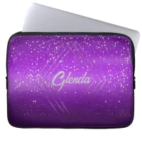 Modern Purple Brushed Metal with Silver Monogram | Laptop Sleeve