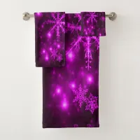 Deep Purple with Bright Snowflakes Towel Set