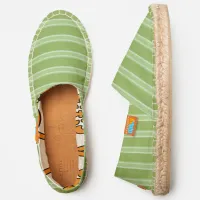 Greenery Green Colored Horizontal Striped Slip-on Espadrilles