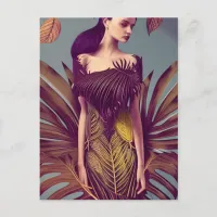 Lady dressed in Monstera Deliciosa Leaves Postcard