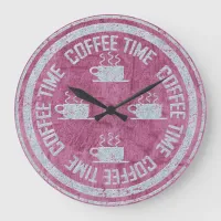 Coffee Time Silver on Plum Large Clock