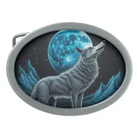 Wolf Standing in Front of the Full Moon | AI art Belt Buckle